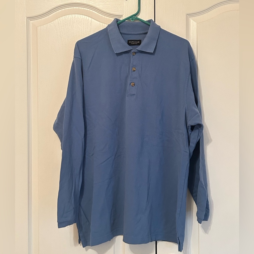 Thick knit long-sleeved slate blue polo by Ultra Club in XL